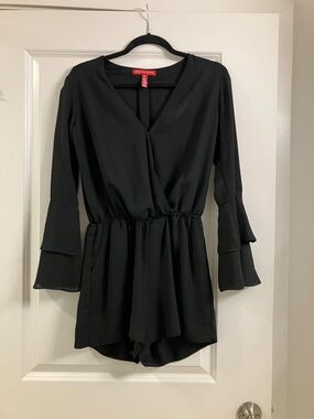 Saks Fifth Avenue Black Long Sleeve Surplice Romper